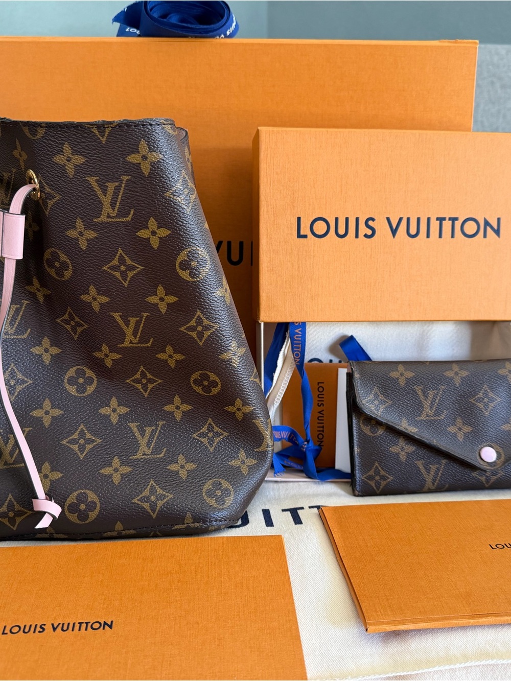 Louis Vuitton Monogram Pink Néonoé handbag and matching Josephine wallet.